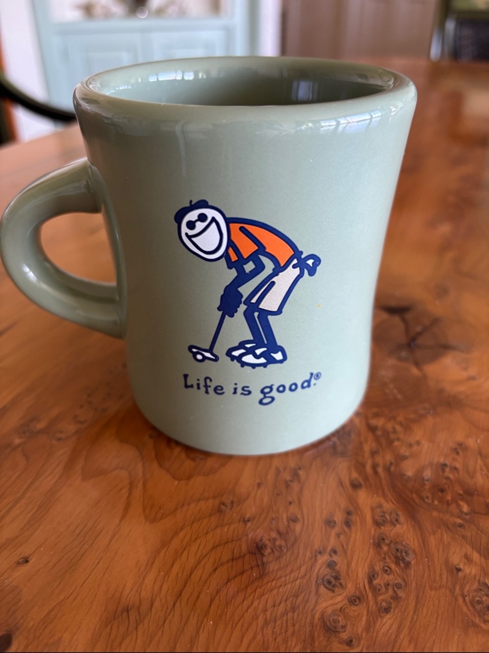 Life Is Good Sage Green Ceramic Mug with Golfer Graphic